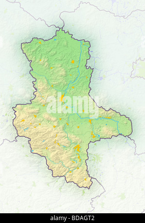 Sachsen-anhalt (Sachen-Anhalt), l'Etat fédéral allemand, carte en relief ombré. Banque D'Images