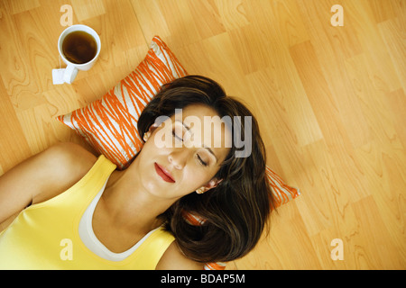 High angle view of a Mid adult woman sleeping Banque D'Images