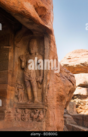 Ruines d'un temple, Badami, Karnataka, Inde Banque D'Images