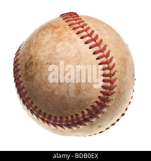 Baseball baseball avec surpiqûres rouges isolé sur fond blanc Banque D'Images