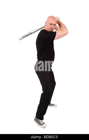 Tête à tête avec l'homme baseball bat dans ses mains est à la colère dans l'appareil photo Banque D'Images