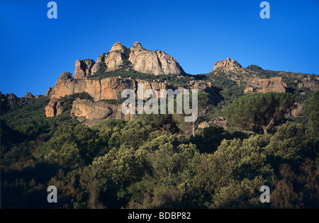 Roquebrune Mountain, Rock ou rocheux, près de Roquebrune-sur-Argens, Var, Côte-d'Azur, France Banque D'Images