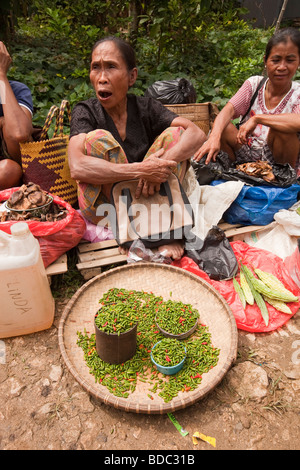 Tana Toraja de Sulawesi Indonésie village Totumbang marché hebdomadaire le bâillement femme vendant de petits piments très chaude Banque D'Images