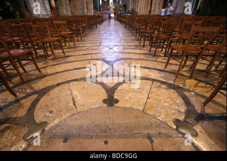 Centre du labyrinthe médiéval dans la cathédrale de Chartres, 1205 AD Banque D'Images