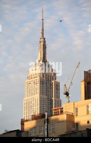 L'Empire State Building, de la fin de l'après-midi, et d'oiseau grue de construction et Banque D'Images