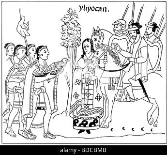Cortes, Hernando, 1485 - 2.12.1547, conquérant espagnol, demi-longueur, avec maîtresse Donna Marina, Aztec Indian donnant des cadeaux à Cortes, dessin par 'Lienzo des Tlazcala', Banque D'Images