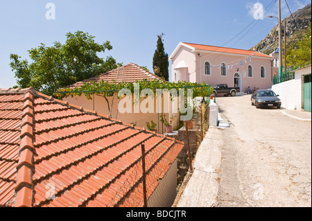 Église de la Vierge Marie où le festival annuel des serpents est tenue à Arginia sur l'île grecque de Céphalonie, Grèce GR Banque D'Images