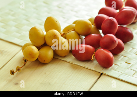 Une bande de brutes, rouge dates sur fond blanc. Banque D'Images