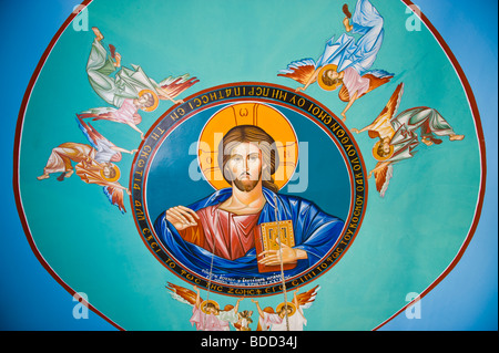 Fresque au plafond de l'église de la Vierge Marie dans un village de montagne à distance Arginia sur l'île grecque de Céphalonie, Grèce GR Banque D'Images