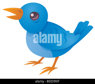 Cartoon Vector illustration d'un mignon petit oiseau bleu de twitter et tweeter. Banque D'Images
