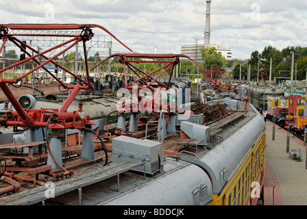 Vue de haut sur les pièces de musée du chemin de fer de Moscou Banque D'Images