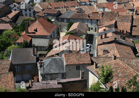 Une vue aérienne de Chauvigny, Vienne, Poitou-Charentes, France. Banque D'Images