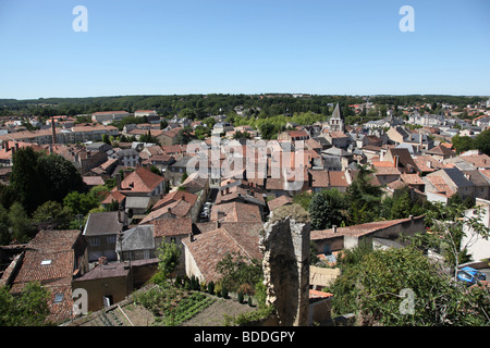 Une vue aérienne de Chauvigny, Vienne, Poitou-Charentes, France. Banque D'Images