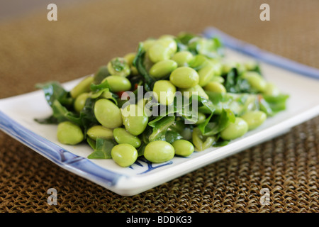 Frais sain Salade de haricots Edamame avec Pak choi ou chou chinois avec aucun peuple Banque D'Images