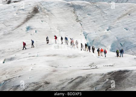 Un groupe anonyme d'alpinistes sur le glacier de Vatnajokull, Islande Banque D'Images