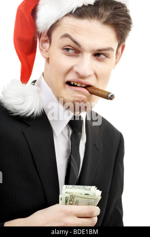 Portrait de l'homme jouant bad santa costume Banque D'Images