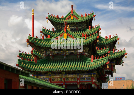 Toit traditionnel du Musée du Palais d'hiver de Bogd Khan, Ulaanbaatar, Mongolie Banque D'Images