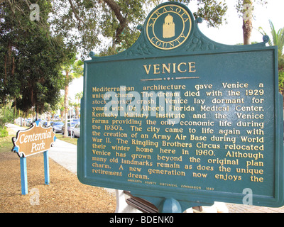 Un panneau décrivant la ville de Venise Floride USA