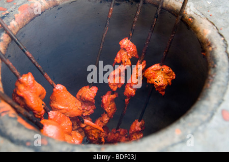 Cuisson du poulet tandoori au festival après l'Indian Independence Day Parade à New York Banque D'Images