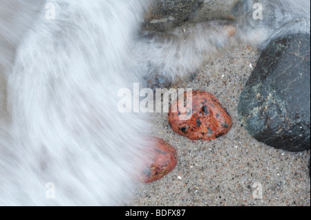 Pierres en mousse des vagues sur la mer Baltique, Mecklembourg-Poméranie-Occidentale, Allemagne, Europe Banque D'Images