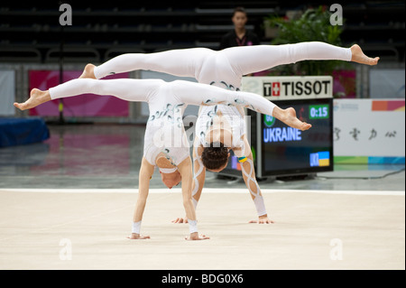 Paire d'acrobatie gymnastique compétition Femmes, monde jeux, Kaohsiung, Taiwan, le 20 juillet 2009 Banque D'Images