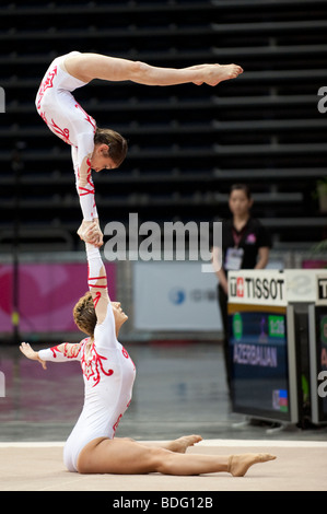 Paire d'acrobatie gymnastique compétition Femmes, monde jeux, Kaohsiung, Taiwan, le 20 juillet 2009 Banque D'Images