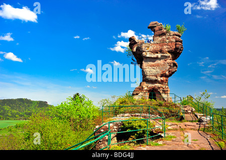 Ruines de Drachenfels, également appelé Busenberg, molaire, Naturpark Pfaelzerwald montagne nature reserve, Palatinat, Rhineland-Palatina Banque D'Images