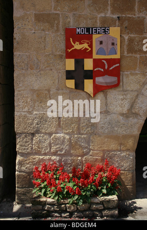 Armoiries de la ville de Molieres, une bastide médiévale dans le Périgord, France Banque D'Images