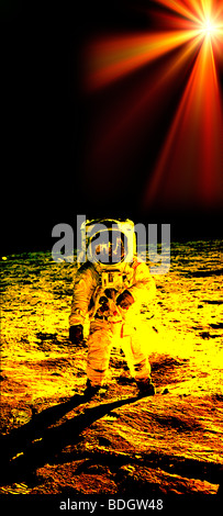 Amélioration de l'image de l'ordinateur de l'astronaute de la NASA, Buzz Aldrin sur la lune Banque D'Images