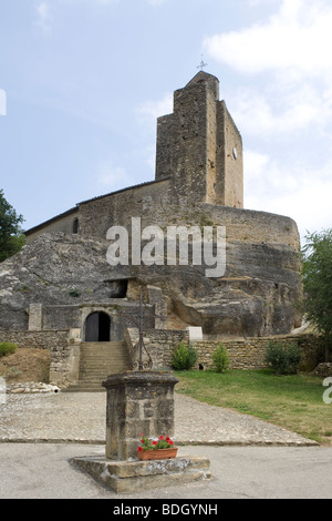 L'église Sainte-Marie de rock, Vals, Ariège, France Banque D'Images