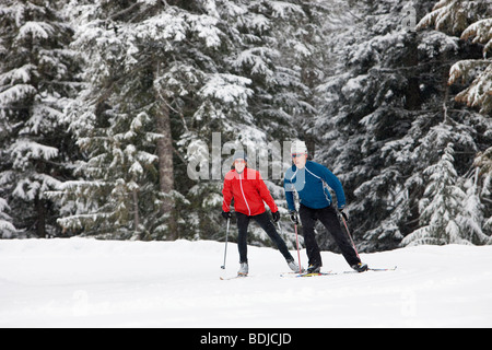 Ski de couple, Whistler, British Columbia, Canada Banque D'Images