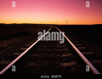 Les lignes de chemin de fer, Coucher du Soleil Banque D'Images