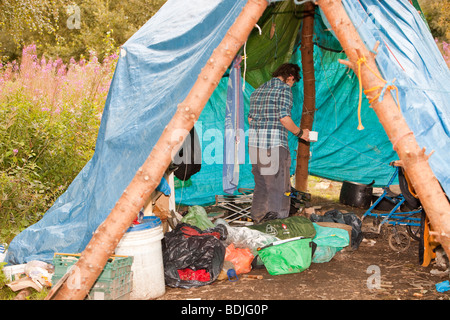 Une tente au camp climat à Mainshill Doulgas en bois près de Lanarkshire, Écosse, Royaume-Uni Banque D'Images