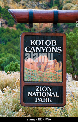 Inscrivez-vous à l'entrée du parc national de Zion, Kolob Canyons Park, Utah Banque D'Images