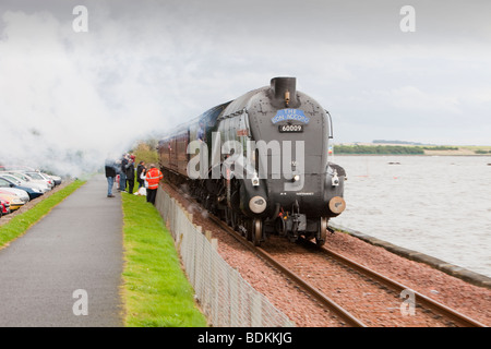 La locomotive à vapeur, le Bon Accord passant sur Culross le Firth of Forth, Ecosse, Royaume-Uni Banque D'Images