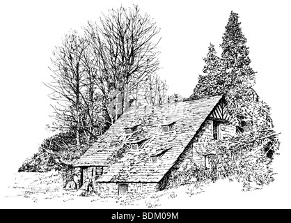 UK, Cheshire, Nether Alderley, moulin, illustration de ligne Banque D'Images