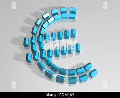 Marché du logement illustré par de petites maisons sous la forme d'un symbole de l'euro Banque D'Images