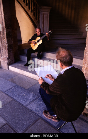 La peinture de l'artiste guitariste au sein de la Alhambra Banque D'Images