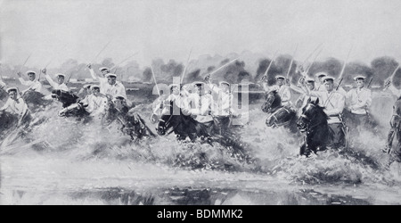 Charge de cavalerie russe contre les Allemands à Gumbinnen, est de la Prusse sur le front russe pendant la Première Guerre mondiale. Banque D'Images