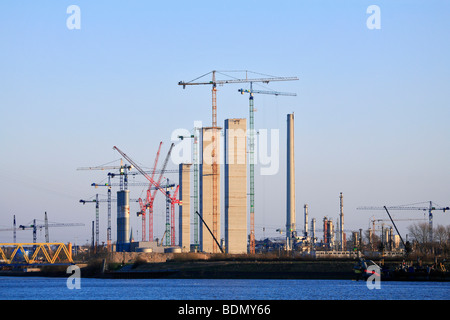 Site de construction, centrale de charbon Moorburg jusqu', ville hanséatique de ville hanséatique de Hambourg, Allemagne, Europe Banque D'Images