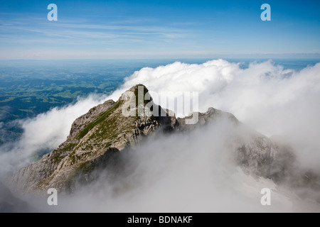 Vue depuis le sommet de la montagne Saentis, canton de St-Gall, Suisse, Europe Banque D'Images