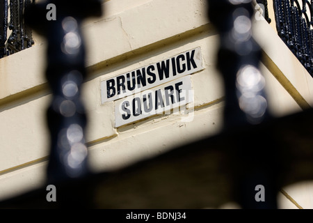 Brunswick Square road sign, Hove, East Sussex, UK. Banque D'Images