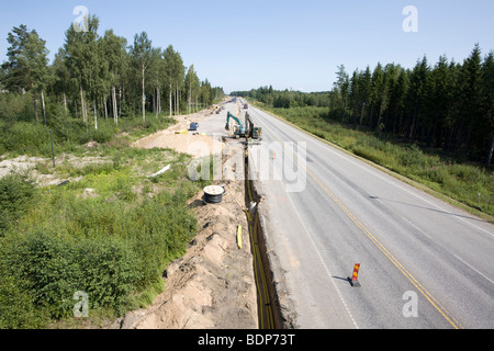 Chantier de construction routière à Lappeenranta, Finlande Banque D'Images