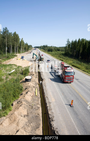 Chantier de construction routière à Lappeenranta, Finlande Banque D'Images