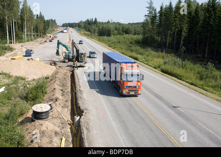 Chantier de construction routière à Lappeenranta, Finlande Banque D'Images