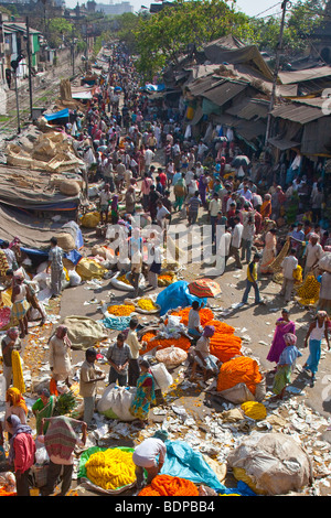 Marché aux fleurs à Calcutta Inde Banque D'Images