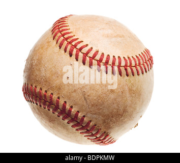 Baseball baseball avec surpiqûres rouges isolé sur fond blanc Banque D'Images