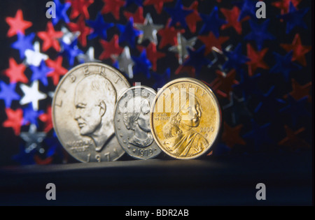 Eisenhower dollar pièce, pièce d'un dollar de Susan B. Anthony, Sacajawea pièce d'un dollar US, USA L'argent américain Banque D'Images