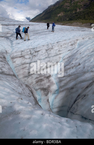 Randonneurs sur le glacier en racine Wrangell-St. Elias National Park Banque D'Images