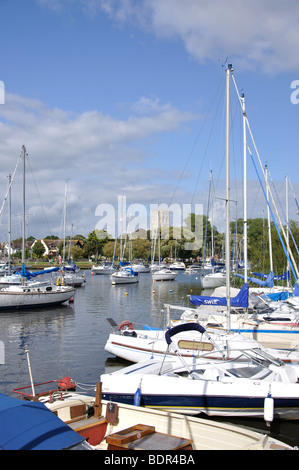 Vue de la ville de Wick à travers Marais Rivière Stour, Christchurch, Dorset, Angleterre, Royaume-Uni Banque D'Images